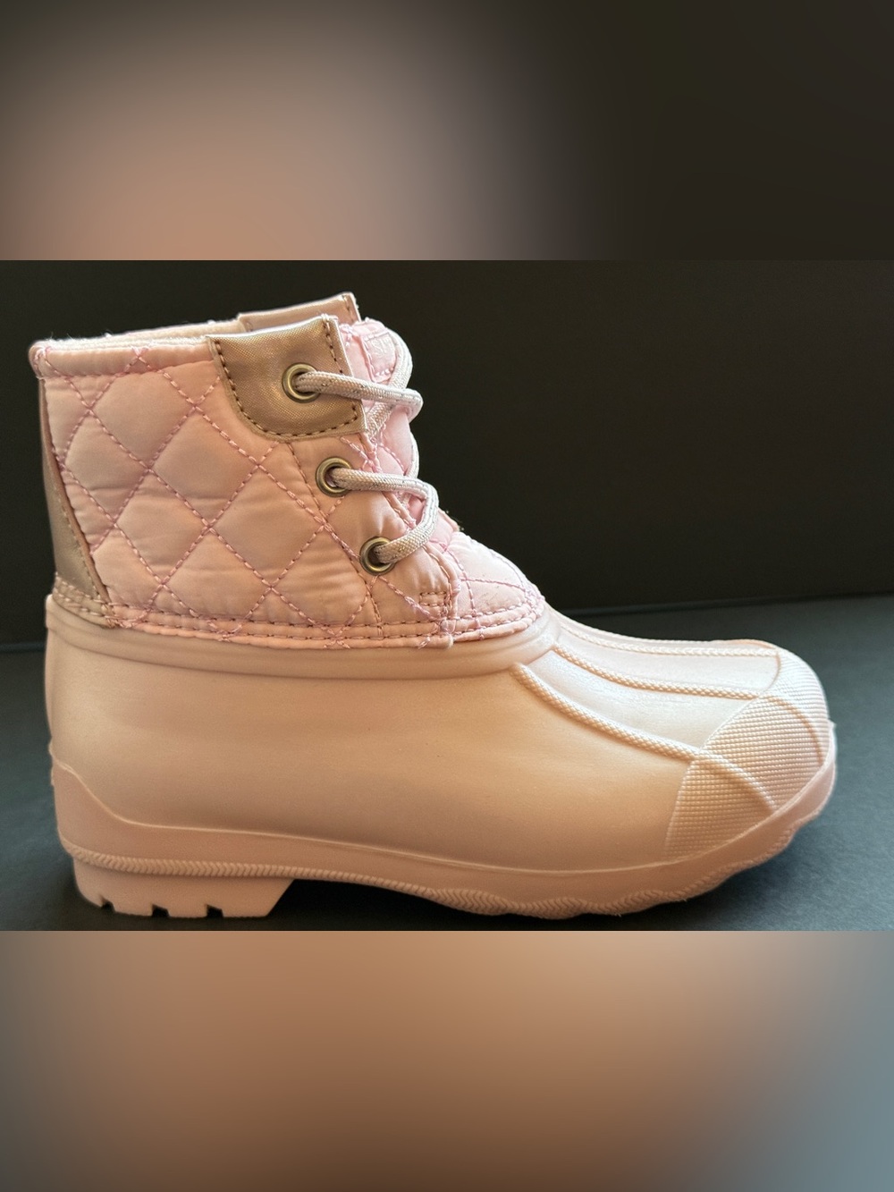 Sperry Kids Girls Port Boot Blush Quilt Duck Boots - Pink/Tan - Size 11 M - NIB